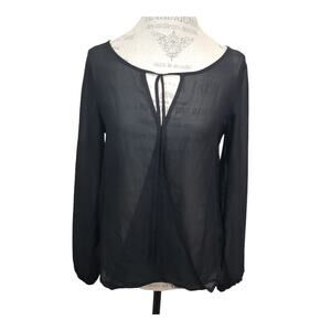 Pout Black Sheer Long Sleeve Crew Neck Sexy Cut Out Design Front & Back Blouse